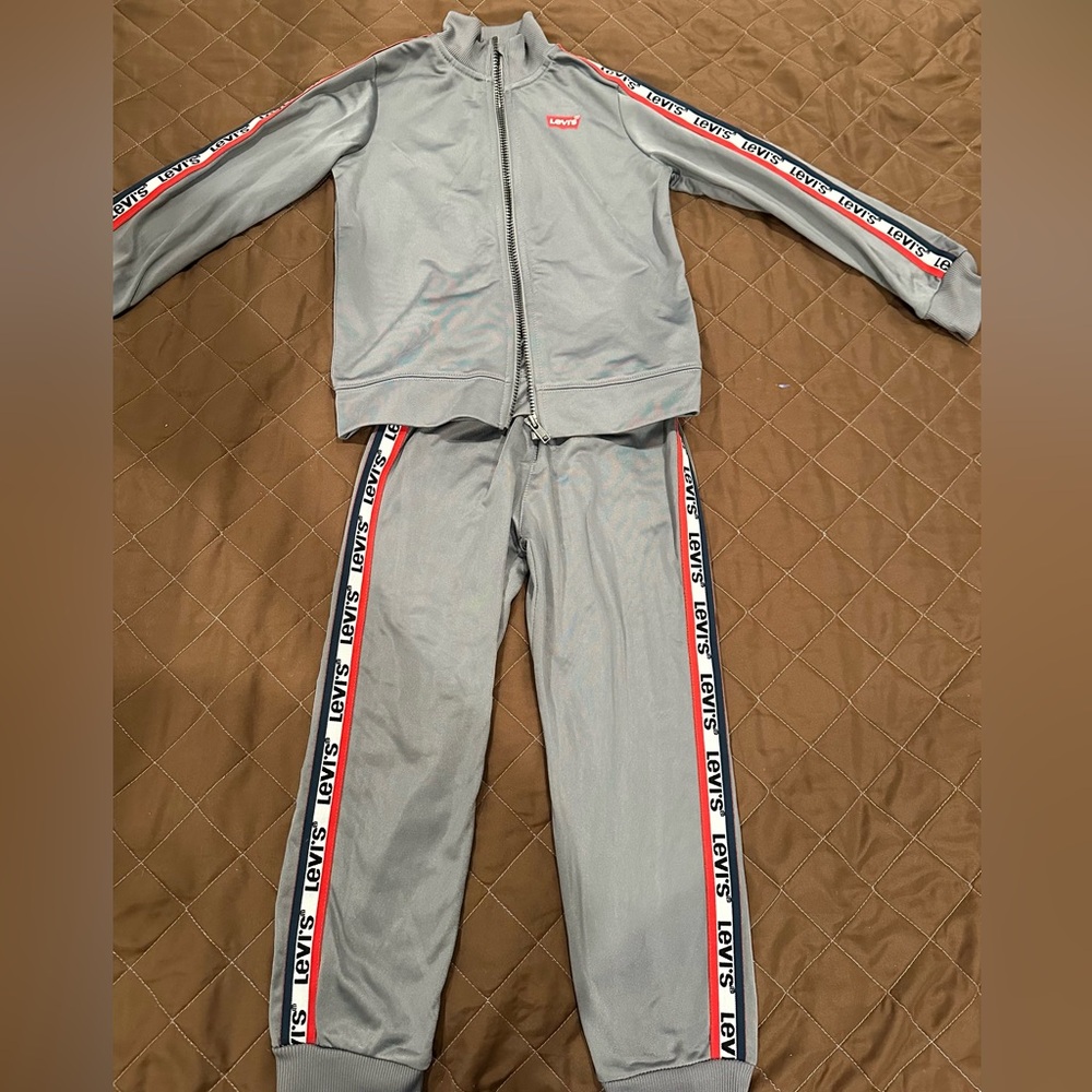 Levi's Boys Gray Tracksuit with Red and Black Stripes